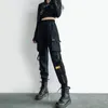 Pantaloni cargo da donna neri Ribb Pocket Jogger Elastico in vita alta Streetwear Harajuku Pant Punk Pantaloni da donna Pantaloni Harem p790 #