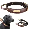 Sets aus weichem, individuellem Leder-Hundehalsband, personalisiertes Haustier-ID-Tag-Halsband mit Griff, graviertem Namensschild für mittelgroße und große Hunde, verstellbar