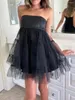 캐주얼 드레스 여성 S 툴레 투투 튜브 드레스 칵테일 파티를위한 단색 스트랩리스 오픈 백 미니 라인
