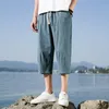 summer New Casual Short Pants Mens Cott and Linen Loose Pants Trend Nine-point Straight Trousers M-5XL C61M#