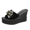 Slippers Platform Chain High Heels Women's Wedding Shoes Summer 2024 Casual White Black Wedges Slides Ladies Beach