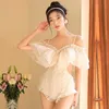 2024 Xianqi Traje de baño para mujer Coreana Instagram Ropa sexy Cubrir Manga larga Estilo de la Academia Cintura alta Adelgazar Internet Traje de baño rojo