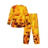 Fire And Flames Pijamas Outono Impressão Abstrata Casual Oversized Pijama Set Mens Lg Sleeve Kawaii Daily Design Home Suit 16os #