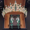 Hochzeit Krone mit Ohrringen Braut Tiaras Sets Festzug Diadem Kristall Kopfschmuck Abschlussball Haarschmuck Brautaccessoires 240315