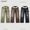 ZODF VINTAGE 2023 Autumn Men's High Street Cargo Jeans Unisex Wed Dristed Denim Cott Pants Brand New HY0381 B5AY#