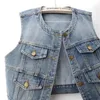 Damen Tanks Frühling Herbst O Neck Denim Weste Frauen Koreanische Student Cowboy Ärmellose Jacke Mantel Vintage Dünne Kurze Jean Weste weiblich