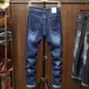 Nuevos hombres Otoño Invierno Tiger Head Jeans bordados Persality Blue Stretch Denim Pants Classic Motorcycle Hip Hop Pantalones z8vx #