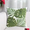 Cushion/Decorative Pillow Embroidery Throw Ers 18X18 Inch Home Decor Tropical Leaf Palm Pattern Er For Couch 100% Cotton Canvas Cush Dhb4V