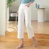 Calças jeans brancas de três provas femininas verão perna larga calças grandes calças de comprimento de um quarto calças femininas de pequena estatura um quarto de comprimento calças de perna reta estilo fino