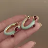 Hoop Earrings Creative C-shaped Smog Blue Drip Oil Round Women Luxury Red Crystal French Female Wedding Party Jewelry