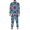 Tribal Print Pijamas Homens Retro Floral Bonito Suave Sono Pijamas Outono 2 Peças Casual Solto Oversized Conjuntos de Pijama Personalizado 93DY #