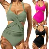 Kvinnors badkläder Kvinnor En bit baddräkt Crisscross Bandage Hollow Wrap Tight Montering Sling Swimwears Bikinis Set