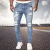 Hombres clásicos Jeans Negro Ripped Lápiz Pantalones Primavera y verano Deportes ocasionales Elásticos Color sólido Jeans Fi Boyfriend Leggings o7rL #