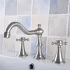 Bathroom Sink Faucets Brushed Nickel Brass Deck Mounted Basin Faucet Widespread Vanity Mixer Tap Three Holes/Two Handles Anf687