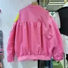 Spring Autumn Fashion Ruffled Patchwork Diamonds Sequins Baseball Jacket Coat Women Stand Collar Long Sleeve Bomber Female 240319