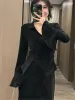 Robes de travail Deux pièces Ensemble 2024 Plus Taille Style chinois Élégant Col V Split Femmes Blouse Y2K Slim Solide Fée Mode Jupes Casual Otcgj