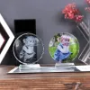 Moldura personalizada redonda de cristal, moldura de vidro para casamento, álbum de fotos, ornamento, lembrança, lindos presentes de aniversário