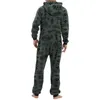 Mannen Fleece Pyjama Lg Mouw Capuchon Zip-up Warme Nachtkleding Loungewear met Zakken Herfst Winter Ondergoed d6vf #