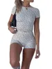 2 peças roupa casual de verão estampa floral gola redonda manga curta camiseta shorts femininos com ajuste fino SML 240228