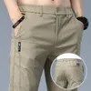 2023 Nouveaux pantalons décontractés d'été hommes glace soie coton couleur unie busin fi slim fit stretch pantalon mince mâle pantalon droit D2jV #