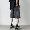 y2k Ripped Denim Shorts European and American High Street Cross Jeans Brand Straight Loose Shorts Harajuku Men's Denim Shorts 6299#