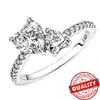 Band Rings Luxury 14K Gold Double Heart Sparkling Diamond Ring Princess Crown Ring Womens Wedding Ring Exquisite Jewelry Party Gifts J240326