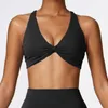 Yoga Outfit Ladies Sports Bra Sexy Criss Cross Straps Back High Support Impact Underwear Running Fitness Gym Padded Bralette Ruched