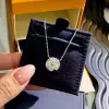 2024 Luxury Pendant Necklace S925 Sterling Silver Four Leaf Clover Full Crystal Round Circle Charm Short Chain Choker For Women Jewelry Party Gift