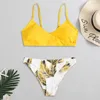 Mulheres de banho sexy acolchoado push-up bikini conjunto feminino floral impressão 2024 maiô beachwear maiô duas peças