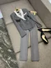 2024 Spring Gray Solid Color Two Piece Pants Sets Black Long Sleeve Lapel Neck Panelled Blazers Top + Long Pants Set Two Piece Suits 4X216356