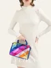 Cezira luksusowy metalowy pu wegańska skórzana torba Bostonowa Kobiety mody kolorowe paski Patchwork torebki krzyżowe z najwyższej ręki 240314