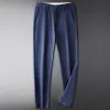 Pantalon droit en Fiber de bambou pour hommes, marque d'été, mince, extensible, coupe droite, Busin décontracté, taille haute, léger, d8S9 #