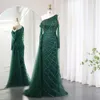 Axel One Sharon sa Emerald Green Mermaid aftonklänningar med overskirt långärmad Dubai Wedding Party Dress SS413