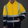 Yansıtıcı Hoodie Yansıtıcı Strip Dış mekan iş güvenliği için çekiliş kapanışlı erkek kapüşonlu ceket soğuk geçirmez W83L#