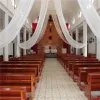 Decorazione Abito da sposa bianco Tende da soffitto Tettoia da tetto Decorazione Tessuto drappeggiato Tenda in chiffon per la cerimonia di festa Decorazione della fase dell'hotel