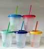 Соломенная чашка на 16 унций, соломенная кружка для напитка, меняющая цвет, соломенная с крышкой, пластиковый стакан для любителей, матовая бутылка для кофе, чашка для школьницы, пищевой пластик