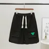 persality Shorts High Street Cargo Big Pocket Half Pants Green Leather Label Drawstring Casual Shorts Men's Youth Pants Capris T6qC#