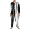 pyjamas män retro två te sömn sömnkläder svart och vit fläckig 2-stycken casual pyjamas uppsättningar lg-leve överdimensionerad hemdräkt 24se#