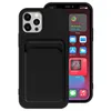 Liquid Silicone Card Phone Cases for iPhone 15 14 13 12 11 Pro Max XR XS X Slot Holder Soft TPU Cell