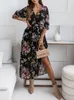 Szyfonowe sukienki letnie kobiety eleganckie biuro kwiatowe A-line wiosna długie rękawie w szyku kwieciste maxi sukienki dla kobiet vestido 240312