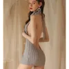Sexy Skirt Sexy Set Womens sexy lingerie pendant necklace high neckline backless anime clothing uniform cut knitted pattern sweater pajamas 24326