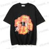 Мужские футболки Vintage Strtwear Flame Kapok Foam Print Короткая футболка Slve для мужчин и женщин Ropa Hombre Хлопковые летние футболки большого размера T240325