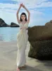 Abiti casual Godness Seaside Dress Donna Estate Stupendo cut-out Vita lunga Sirena Sexy Fairy Beach Bianco Boho Vestido Femme