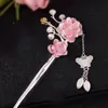 925 Silver Vintage Hair Jewelry National Style Classical Elegant Peach Blossom Hairpin Butterfly Tassel Flower Hanfu Accessories 240311