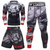 Wolf Print Nowe fitn Tight T-shirt Men Compri 4pcs/Sets Sportswear MMA RGUARD MEN LEAGGES GYMS COLDBUILDING R ZESTAWY 50DW#