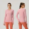 lu-07 Long Sleeve Yoga Top Women Solid 빠른 건조한 통기성 셔츠 운동 운동 체육관 티 T 셔츠 여성 야외 운동 선수