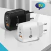 12W 18W 25W PD+USB-A Dual Ports Fast PD Wall Charger Adapter QC 3.0 USB Power Charger för iPhone Samsung EU US UK Plug White Black med OPP Bag