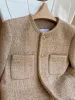 2023 Nouvelle mode de luxe tricoté couleur chameau petit manteau de parfum femmes français de haute qualité Tweed veste courte Cardigan décontracté mince