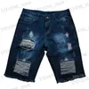 Pantalones cortos para hombres 2023 Pantalones cortos de mezclilla de verano para hombres Ajuste suelto Hip Hop Distressed Ripped Pierna ancha para hombre Pantalones recortados Pantalones vaqueros cortos de gran tamaño T240325