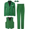 Yeşil Takım Çocuklar Erkekler St Patricks Günü Kıyafet Seti Paskalya Düğün Resmi Beyefendi Giyim Yüzük Taşıyıcı Smokin 4pcs 240312